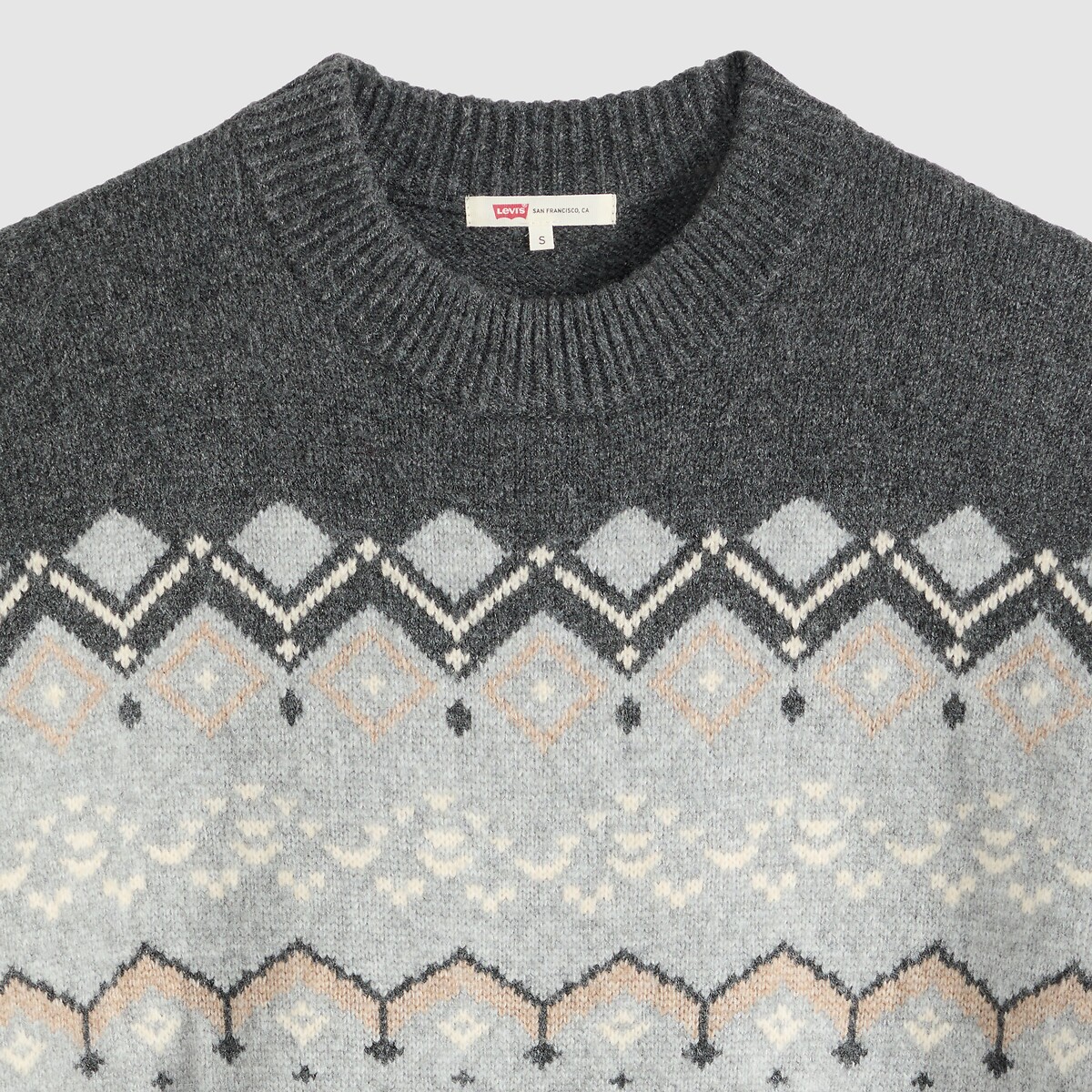 Pull col rond manches longues jacquard gris, LEVI'S