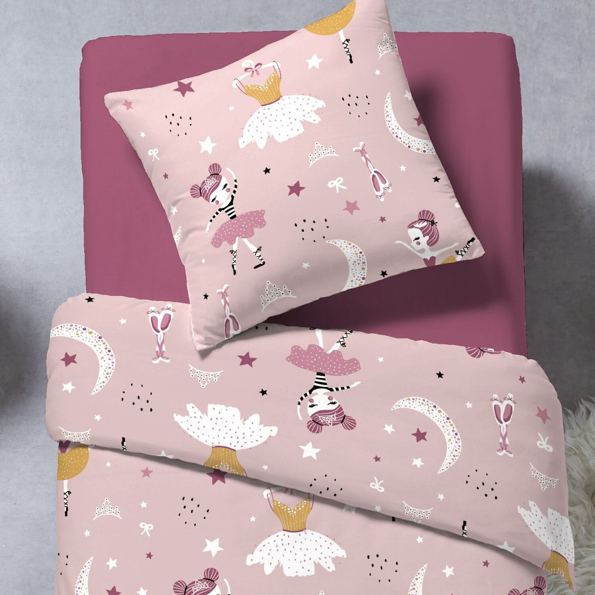Parure de lit enfant coton, BALLERINE rose, C DESIGN HOME TEXTILE