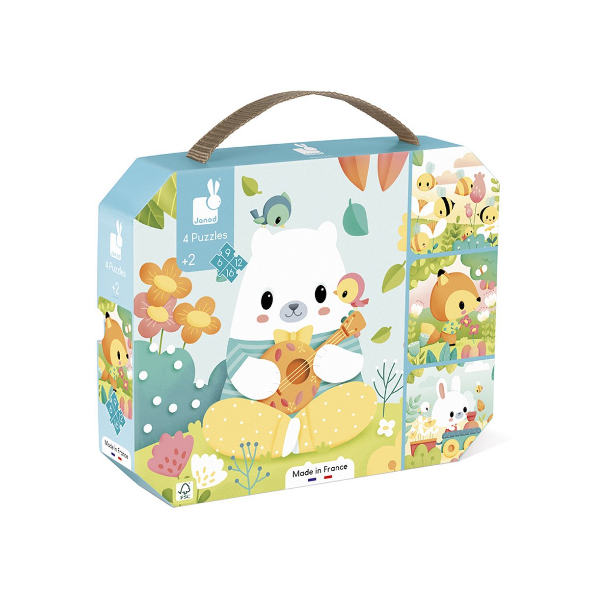 4 Puzzles Animaux, 6-9-12-16 Pcs bleu, JANOD