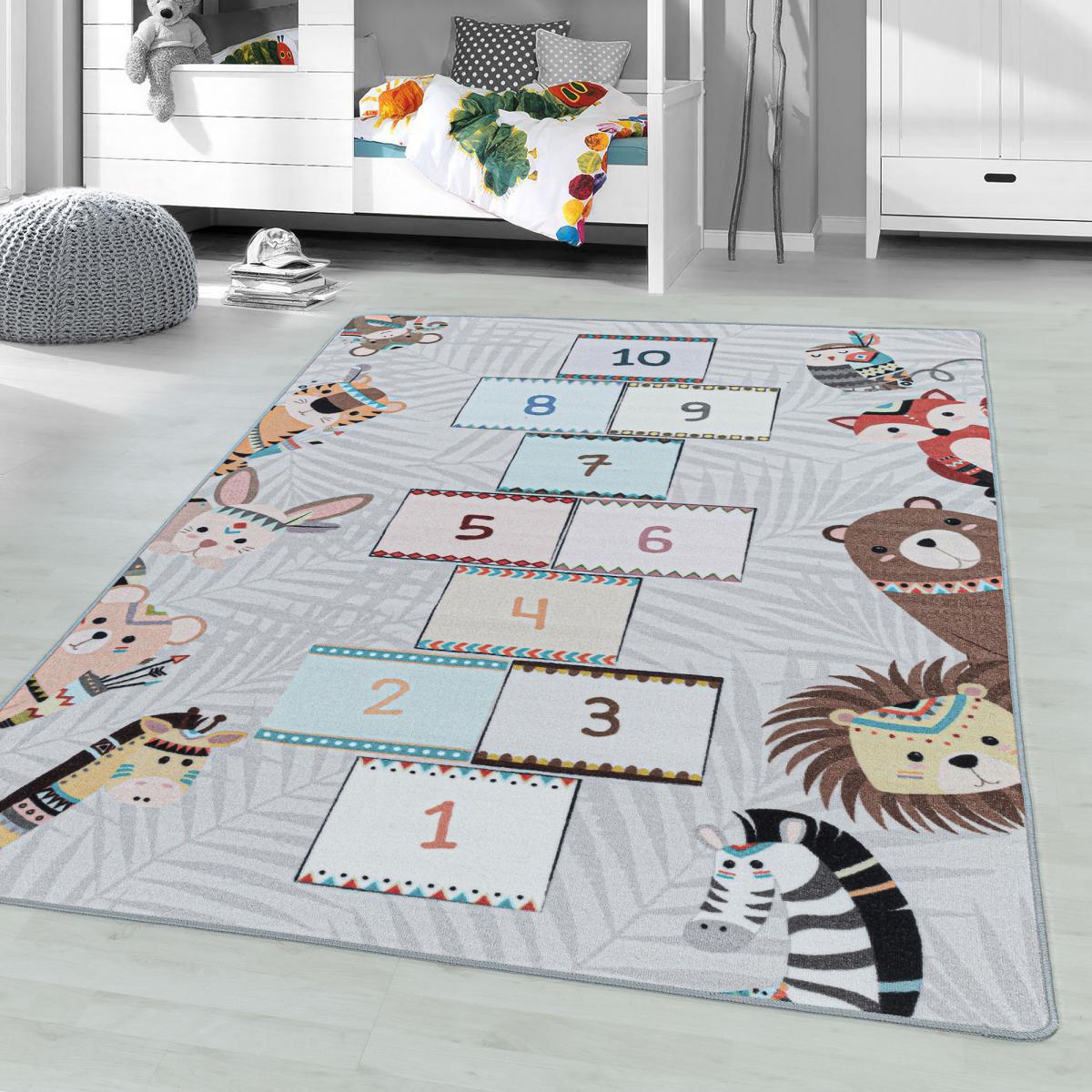 Tapis enfant Lavable 30° HUSPLAY gris, marron, UN AMOUR DE TAPIS