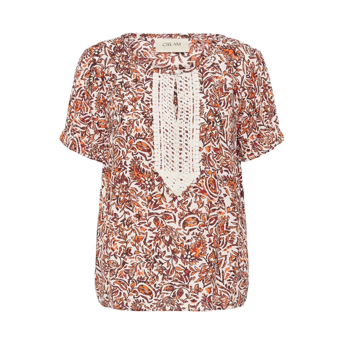 Blouse à manches courtes orange saraza flower, CREAM