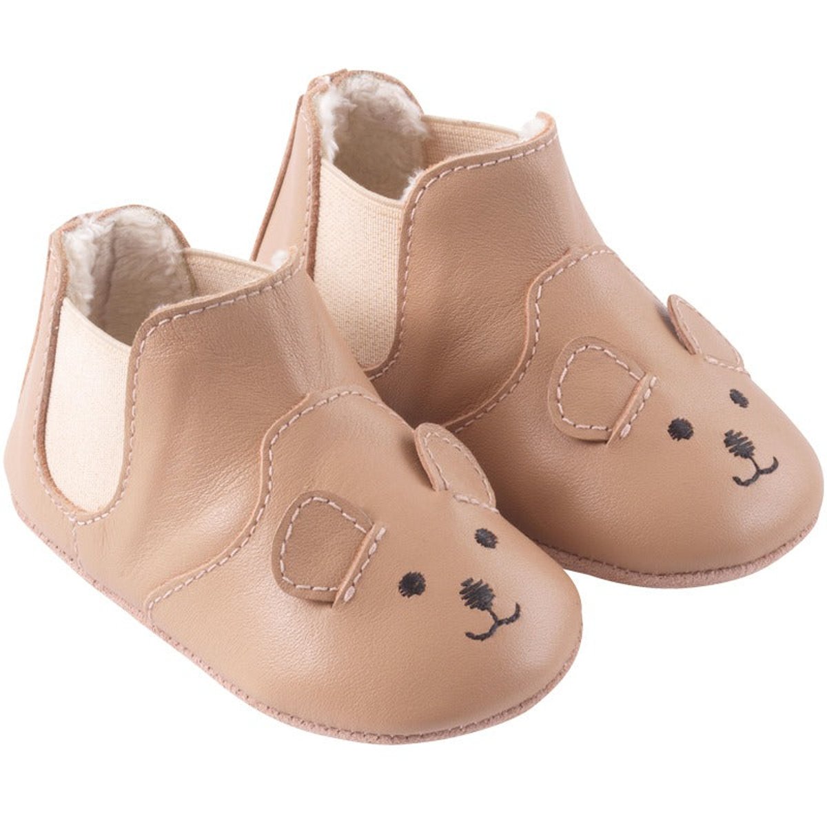 Chaussures bébé cuir souple fourrées Emmie beige, TICHOUPS