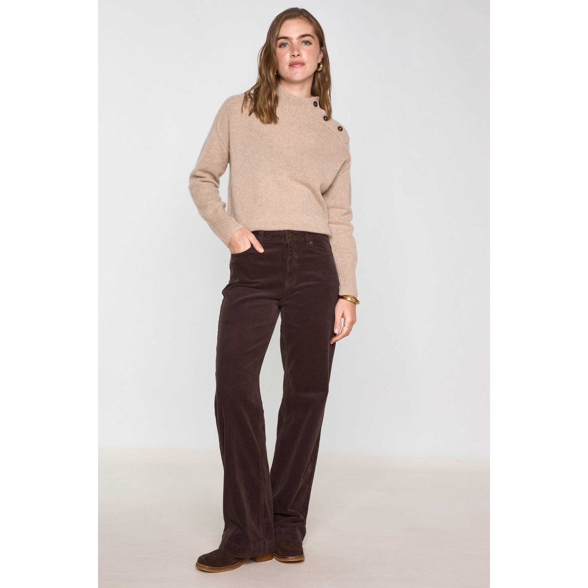 Pull col montant en 100% cachemire 4 fils BRADLEY taupe clair, Maison 123