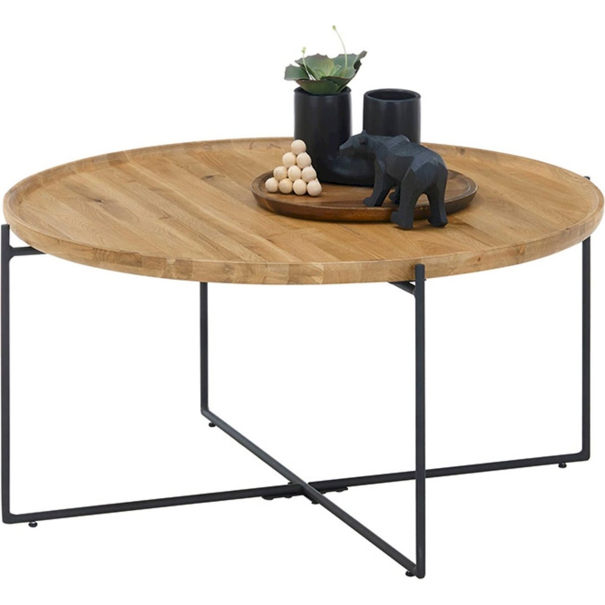 Table basse ronde en bois massif TREVISO bois naturel et noir, RECOLLECTION