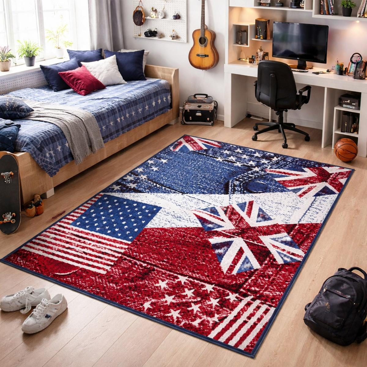 Tapis enfant tissé LYN1 USA UK bleu, UN AMOUR DE TAPIS