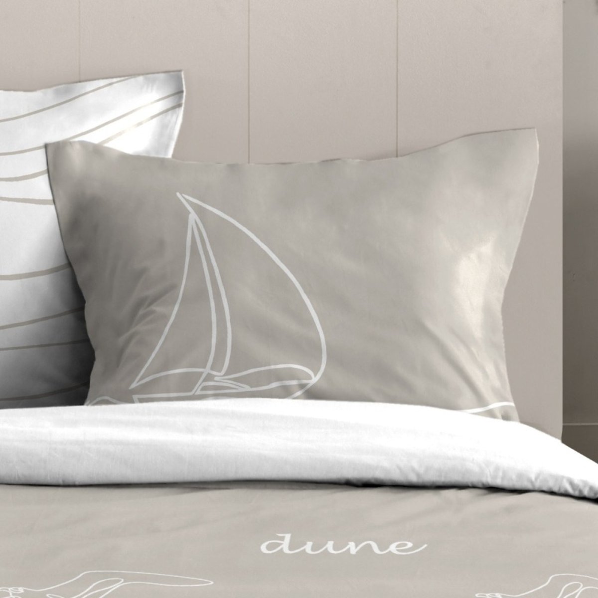 Housse de couette 100% coton 57 fils + 2 taies d’oreiller beige, DECORATIE