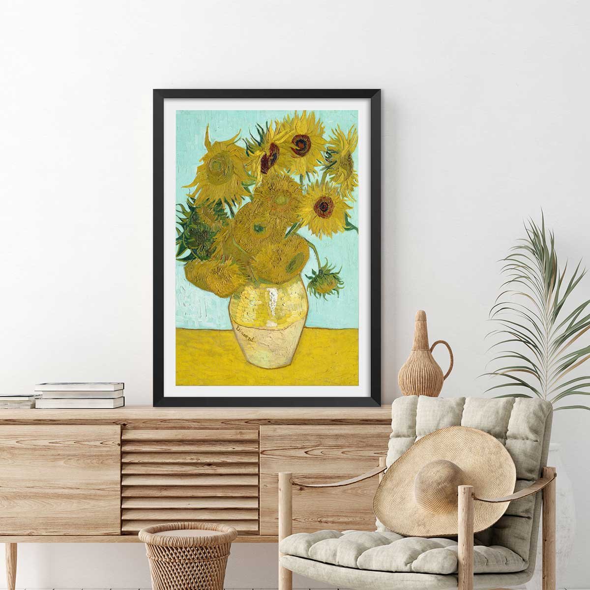 Affiche Les Tournesols par Vincent van Gogh affiche + cadre en bois - noir, HEXOA