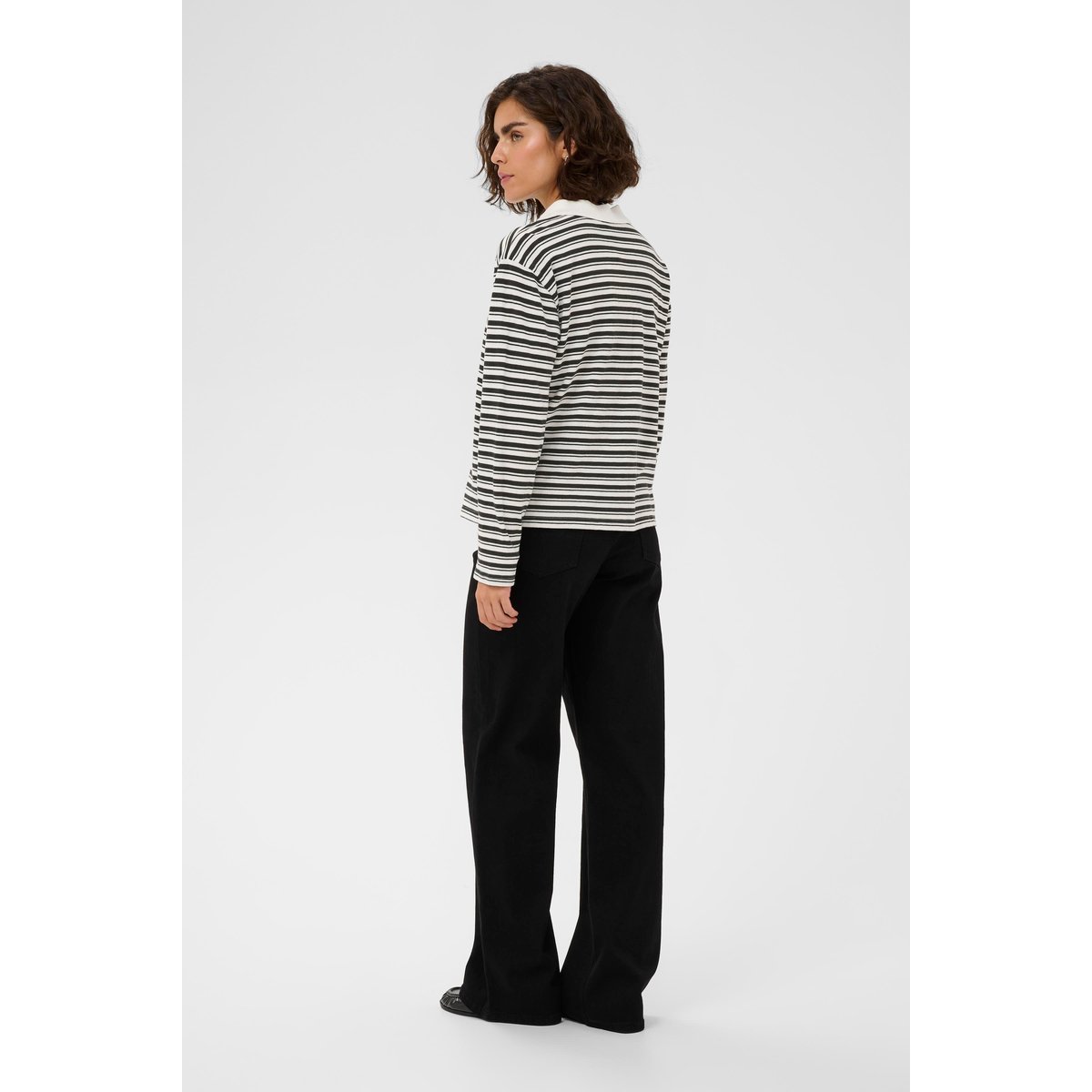 Chemise polo blanc chalk with black deep stripe, KAFFE
