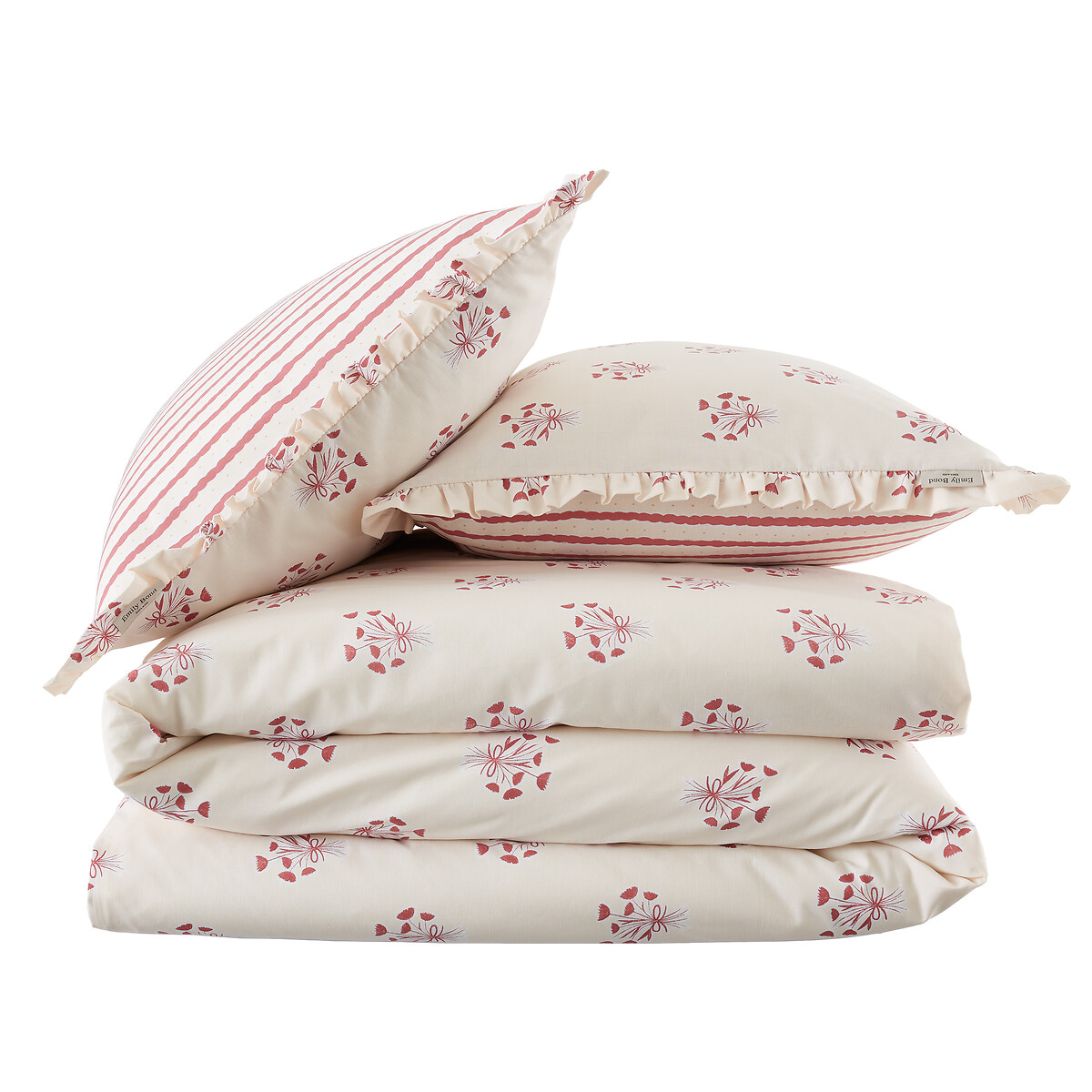 Hand Gathe Posy Cotton Reversible Duvet Cover Set red print, EMILY BOND
