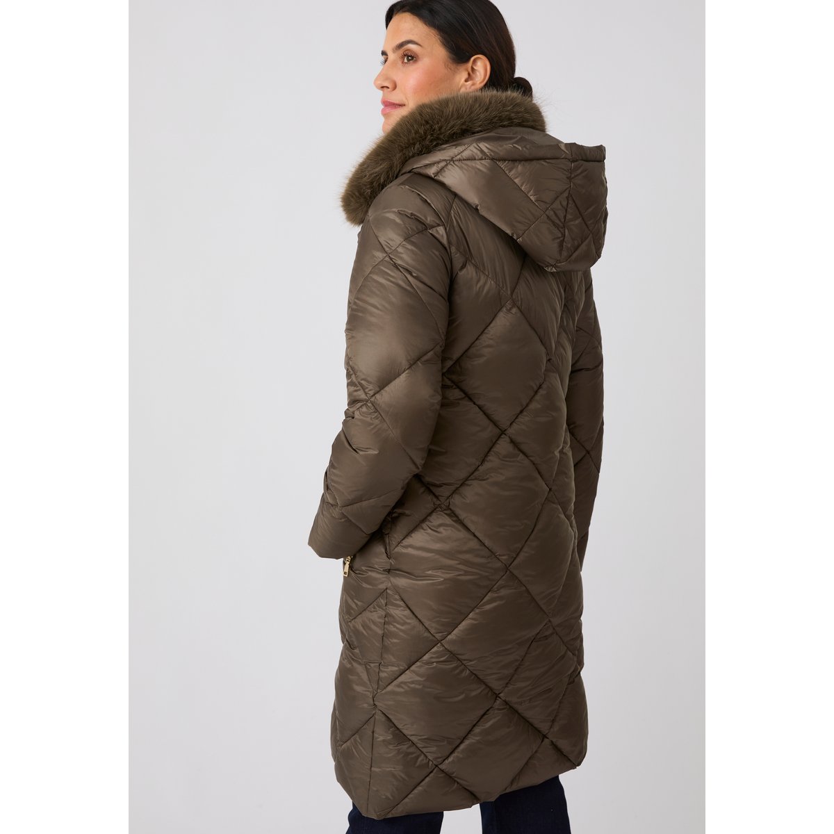 Maxi-doudoune brillante Thermolactyl vert taupe, DAMART