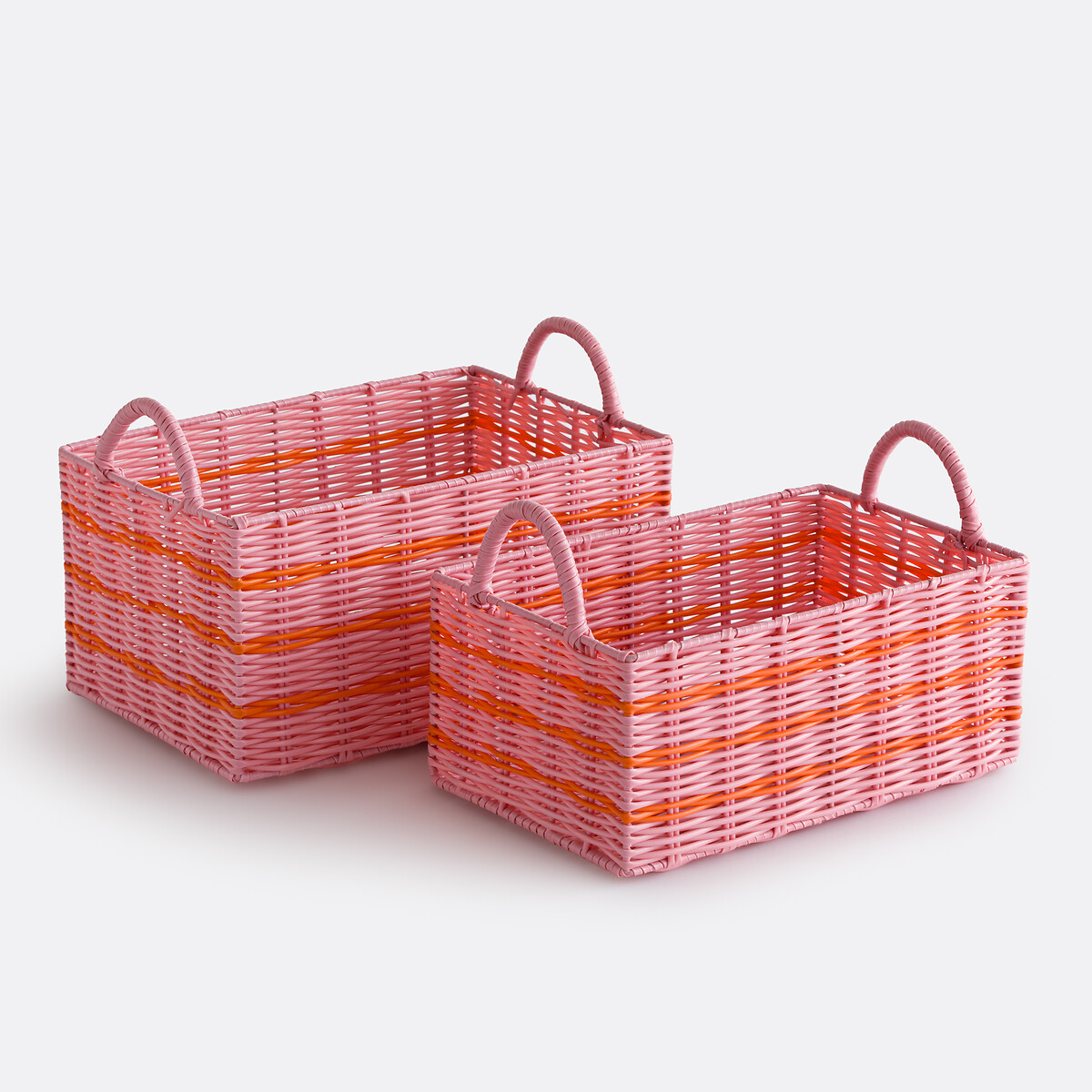 Lot de 2 paniers en scoubidou tressé, CAMY rose/orange, LA REDOUTE INTERIEURS