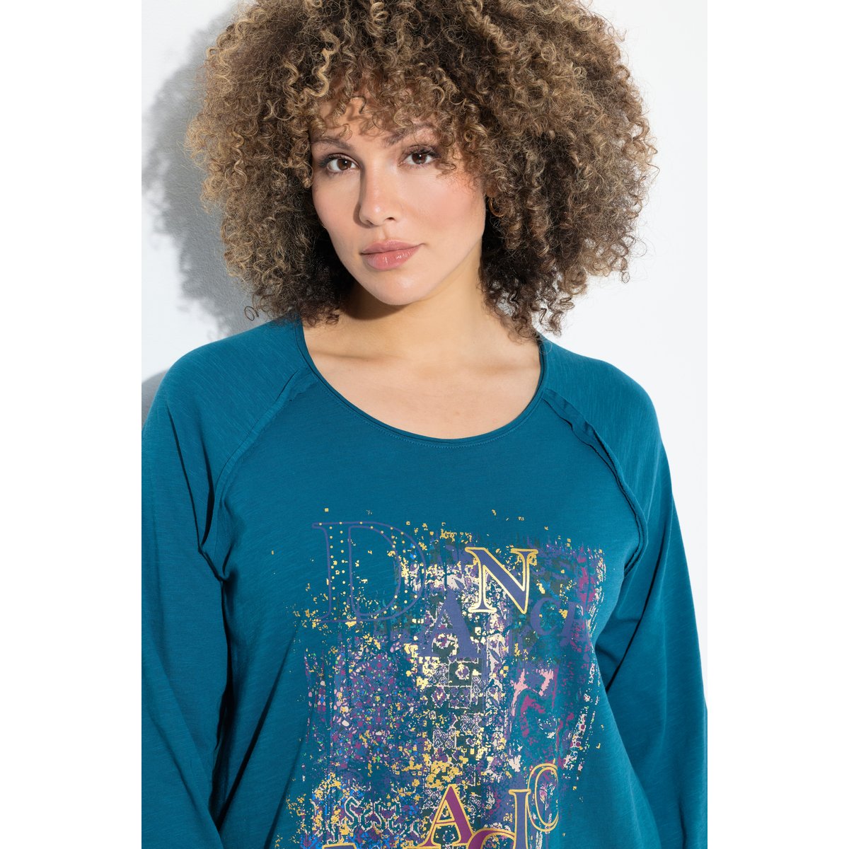 T-shirt à manches longues et col rond pétrol, ULLA POPKEN