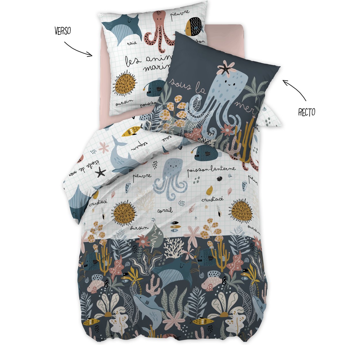 Parure Housse de couette Octopia poulpe bleu, EDEN