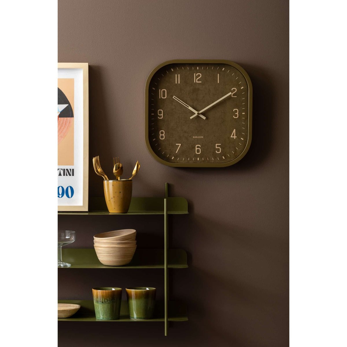 Horloge Murale Plastique ELEMENTAL CUADRADO vert, KARLSSON