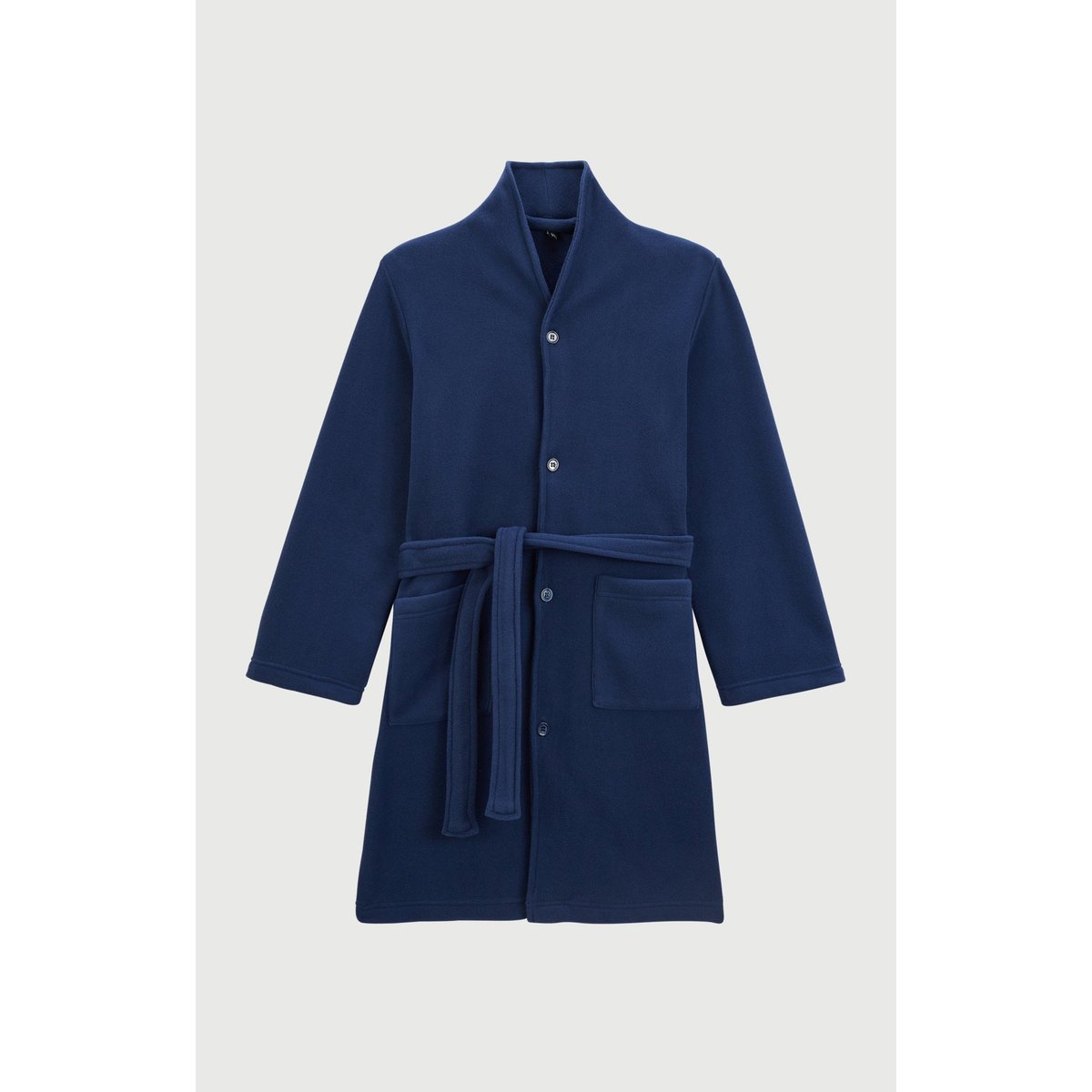Robe de chambre enfant en micropolaire couleur unie Casse-noisette marine, ARTHUR