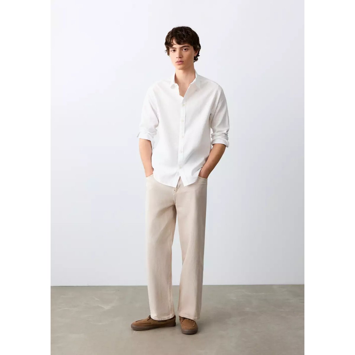 Chemise droite lin blanc cassé, MANGO TEEN