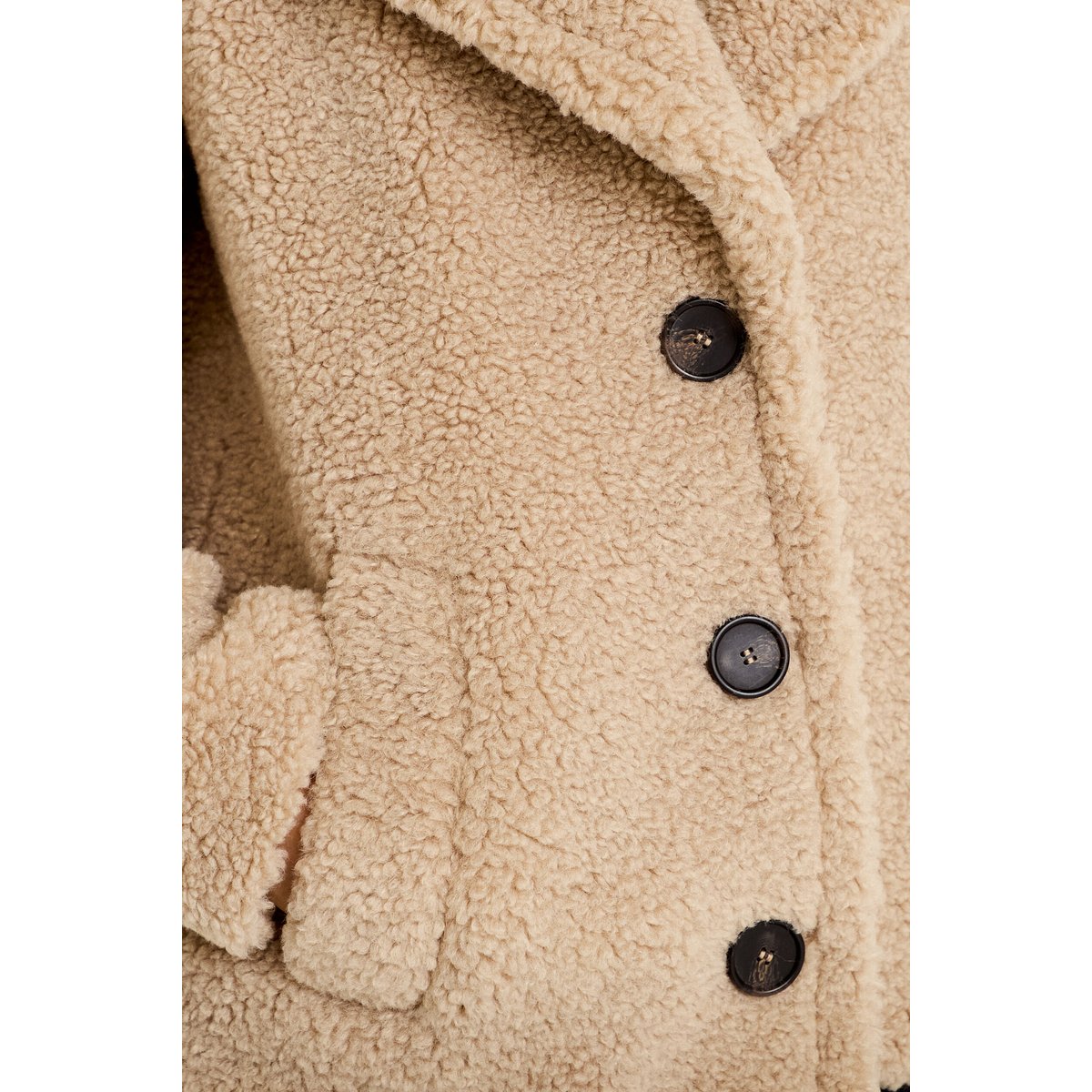 Manteau droit bouclettes col tailleur beige, CACHE CACHE