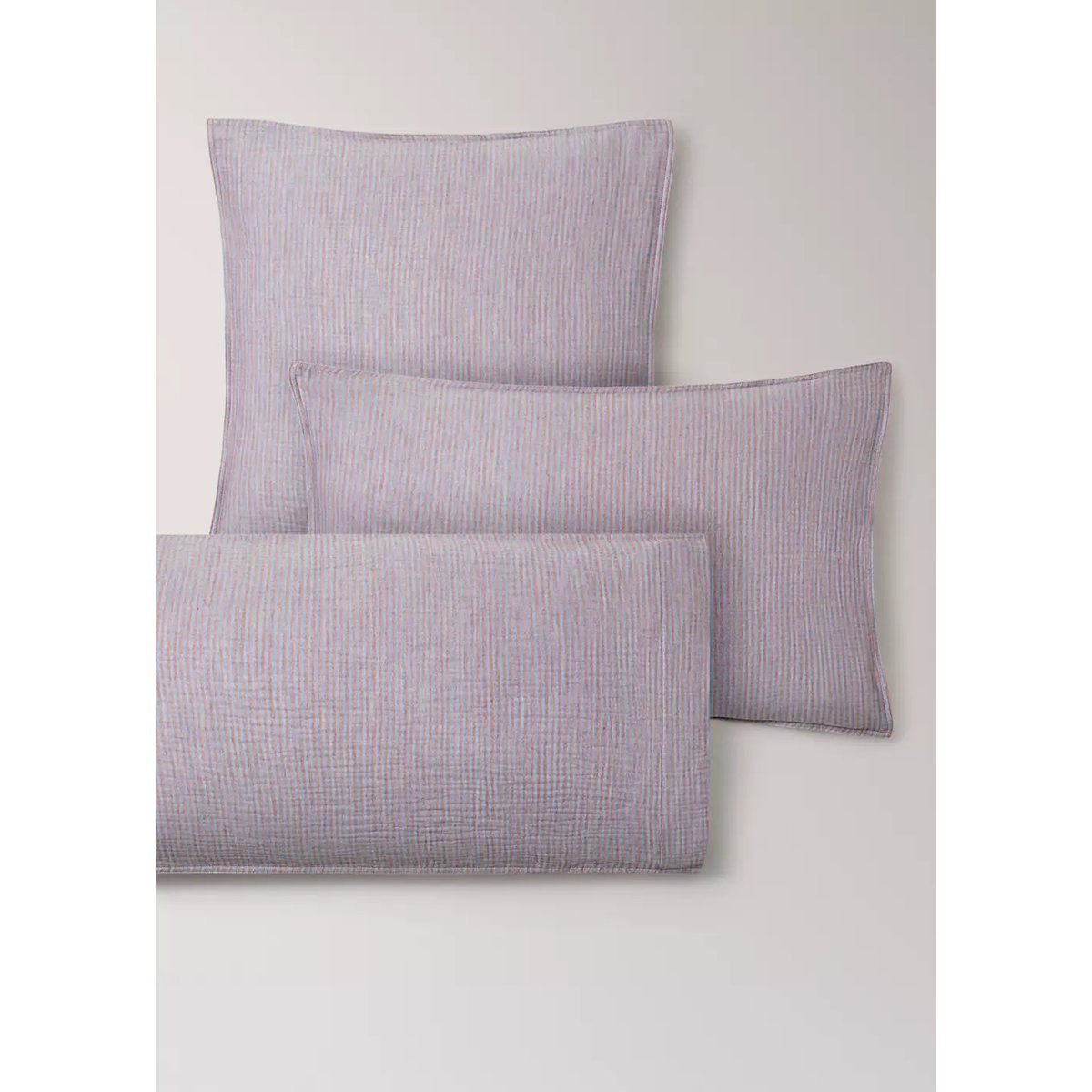 Deux taies d'oreiller en coton mousseline rayures réversibles 50x75 cm rose géranium, MANGO HOME