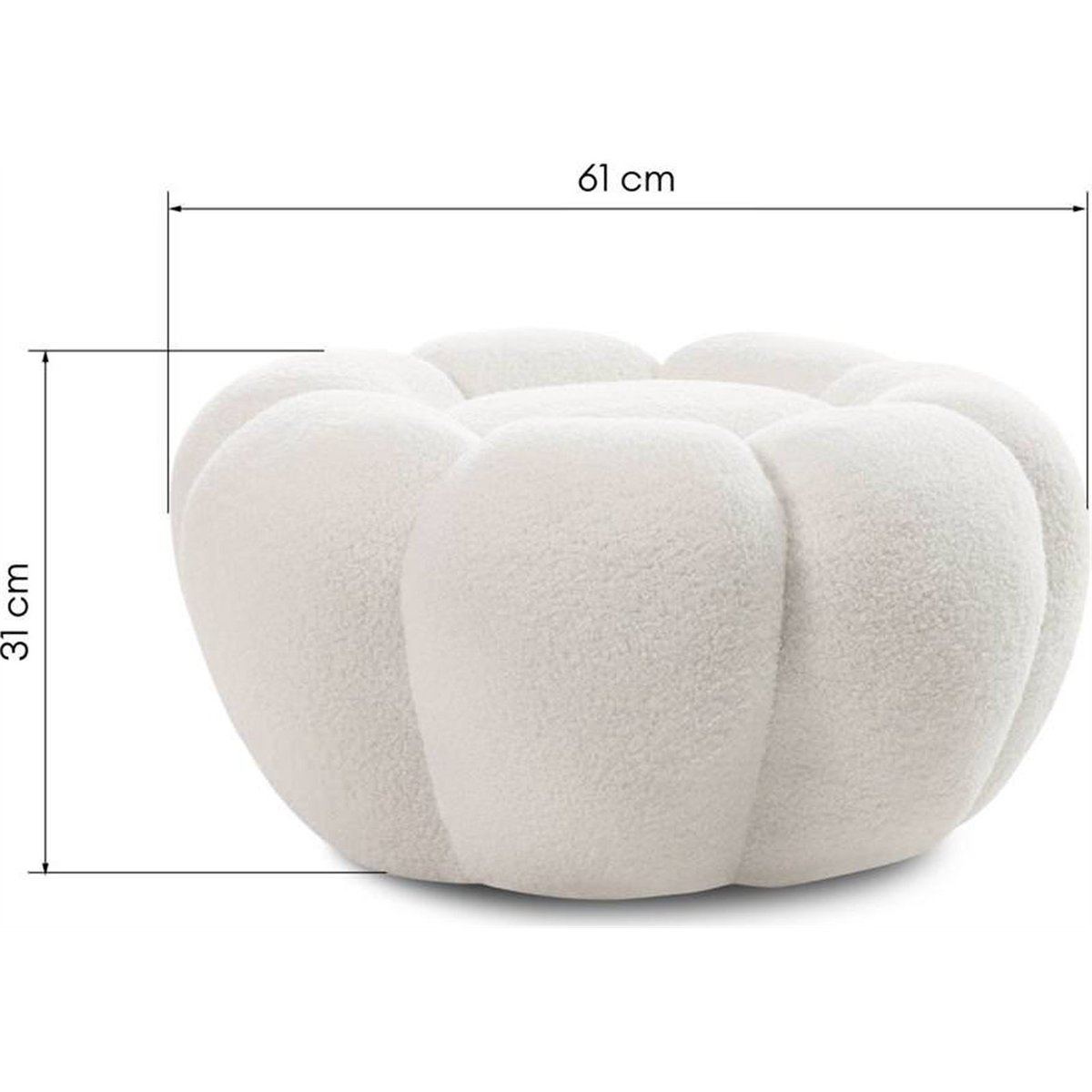 Pouf bouclette collection PERLE forme ronde beige, RECOLLECTION