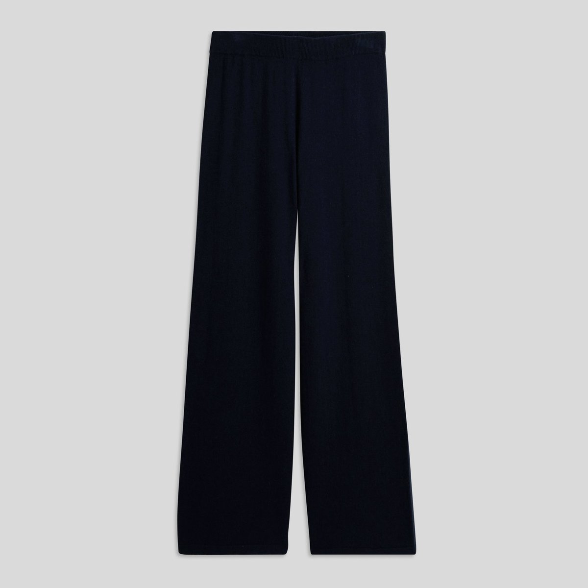 Pantalon large uni en cachemire marine, MONOPRIX