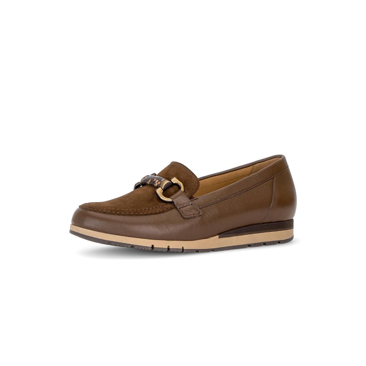 Mocassins en cuir lisse à talon compensé marron, GABOR