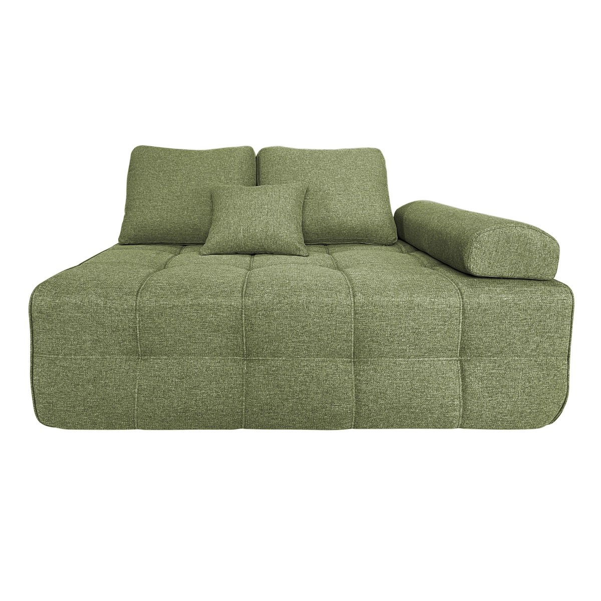 Canapé modulable compressé 5 places en tissu avec pouf et coussins, SNUGGY vert, OVIALA