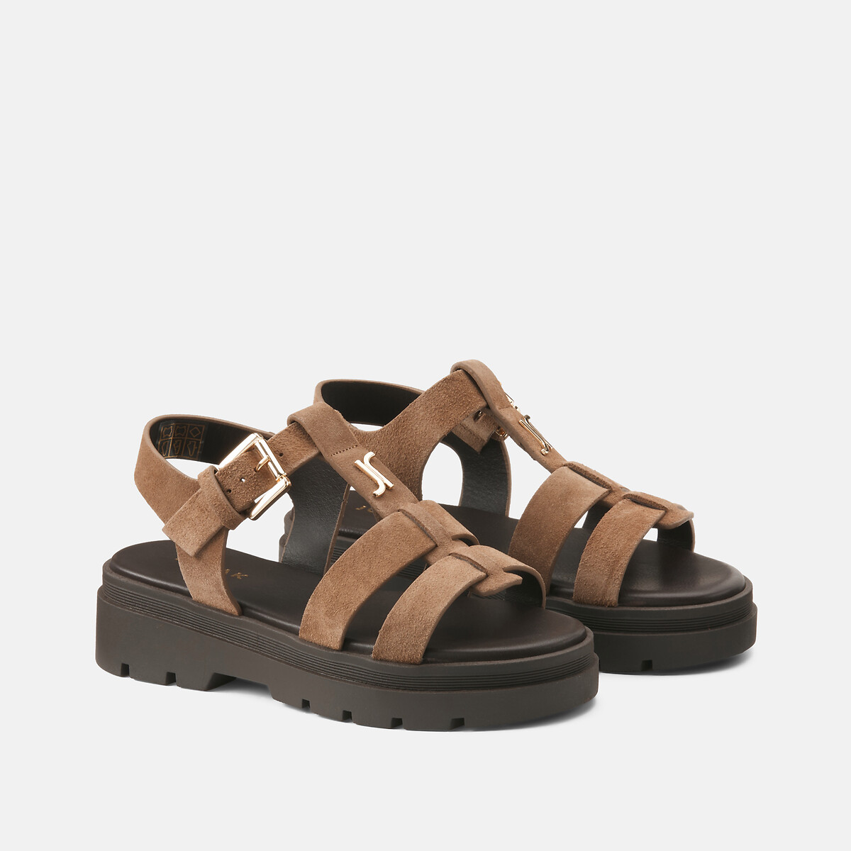 Sandales chunky en cuir velours Liverpool taupe, JONAK