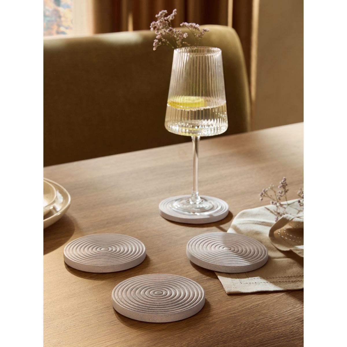 Sous-verre en bois gravé bronx, lot de 4 blanchiment à la chaux, NEXT