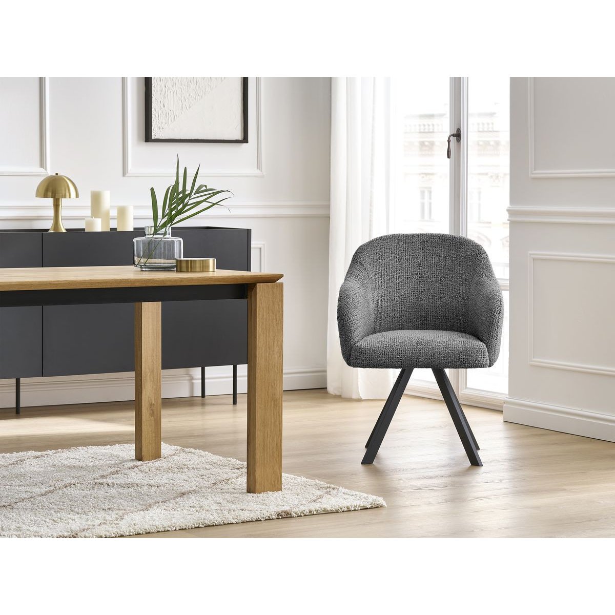 Lot de 4 chaises tissu chiné, SOPHIE gris foncé, BOBOCHIC
