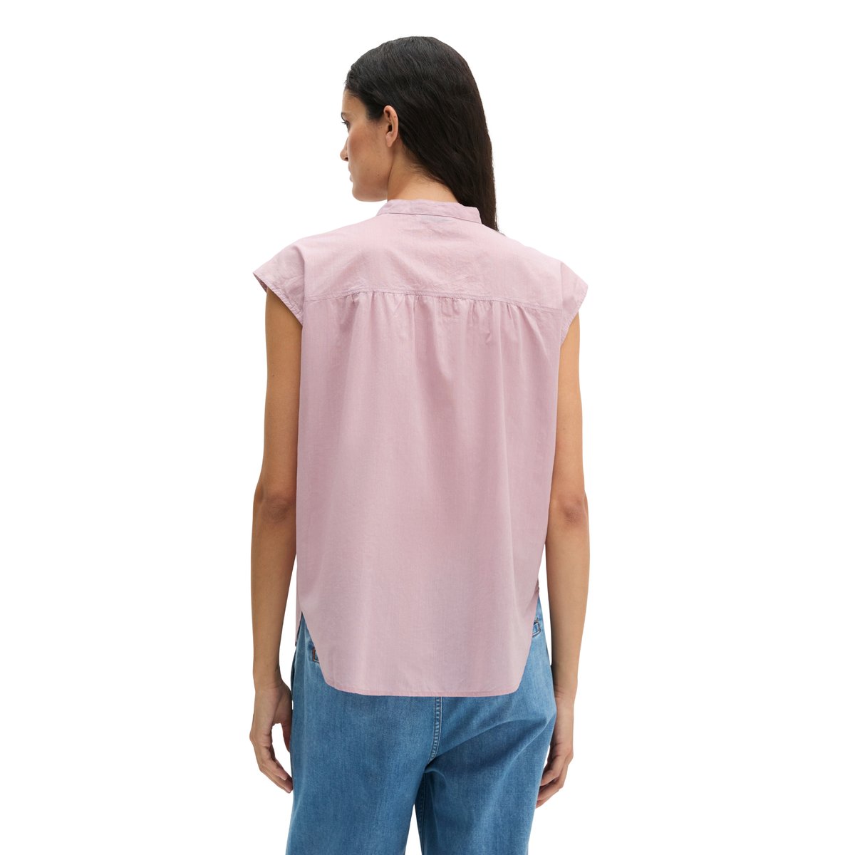 Blouse sans manches relaxed en coton chambray rose, MARC O'POLO