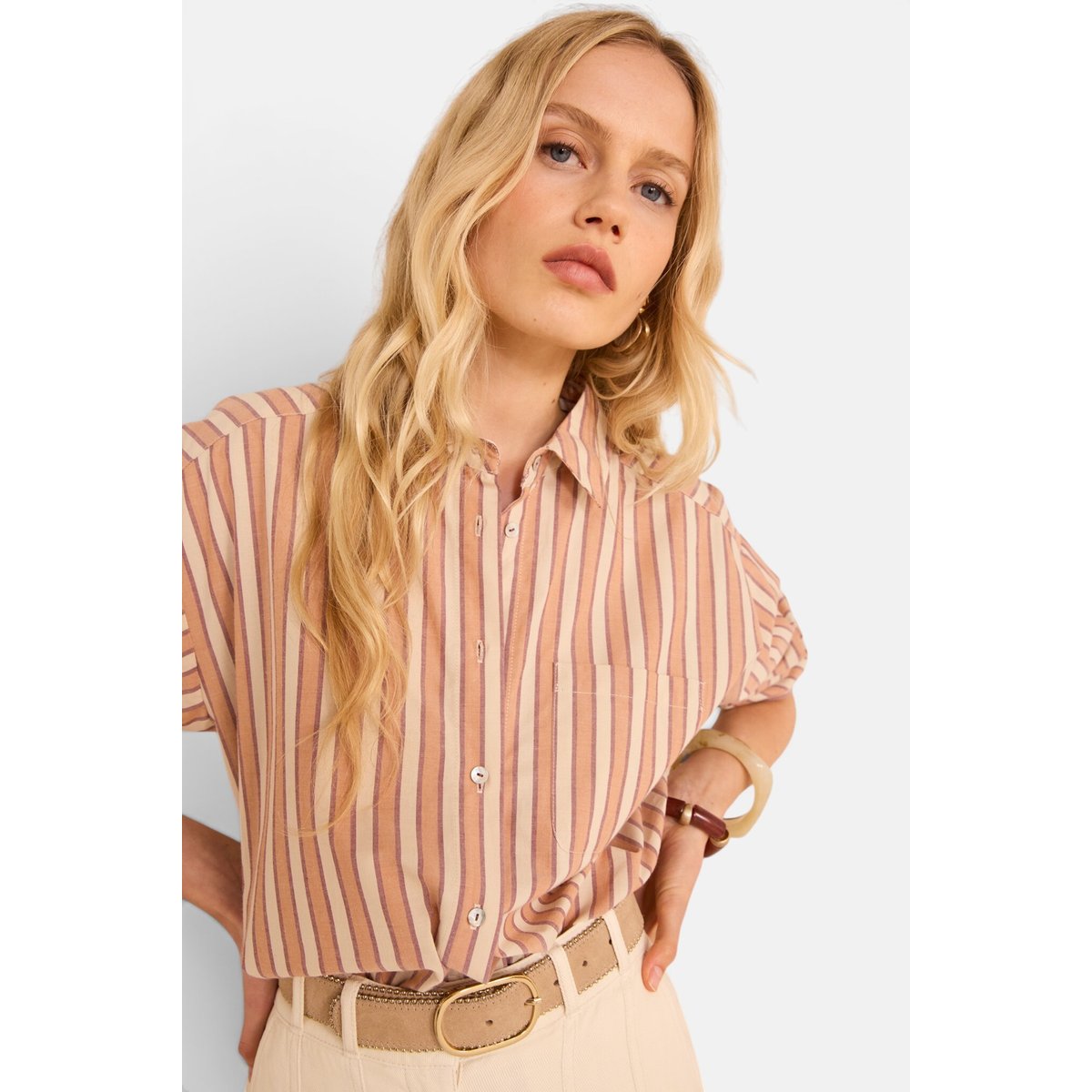Chemise rayée à manches longues en coton MARILOU creme, Maison 123
