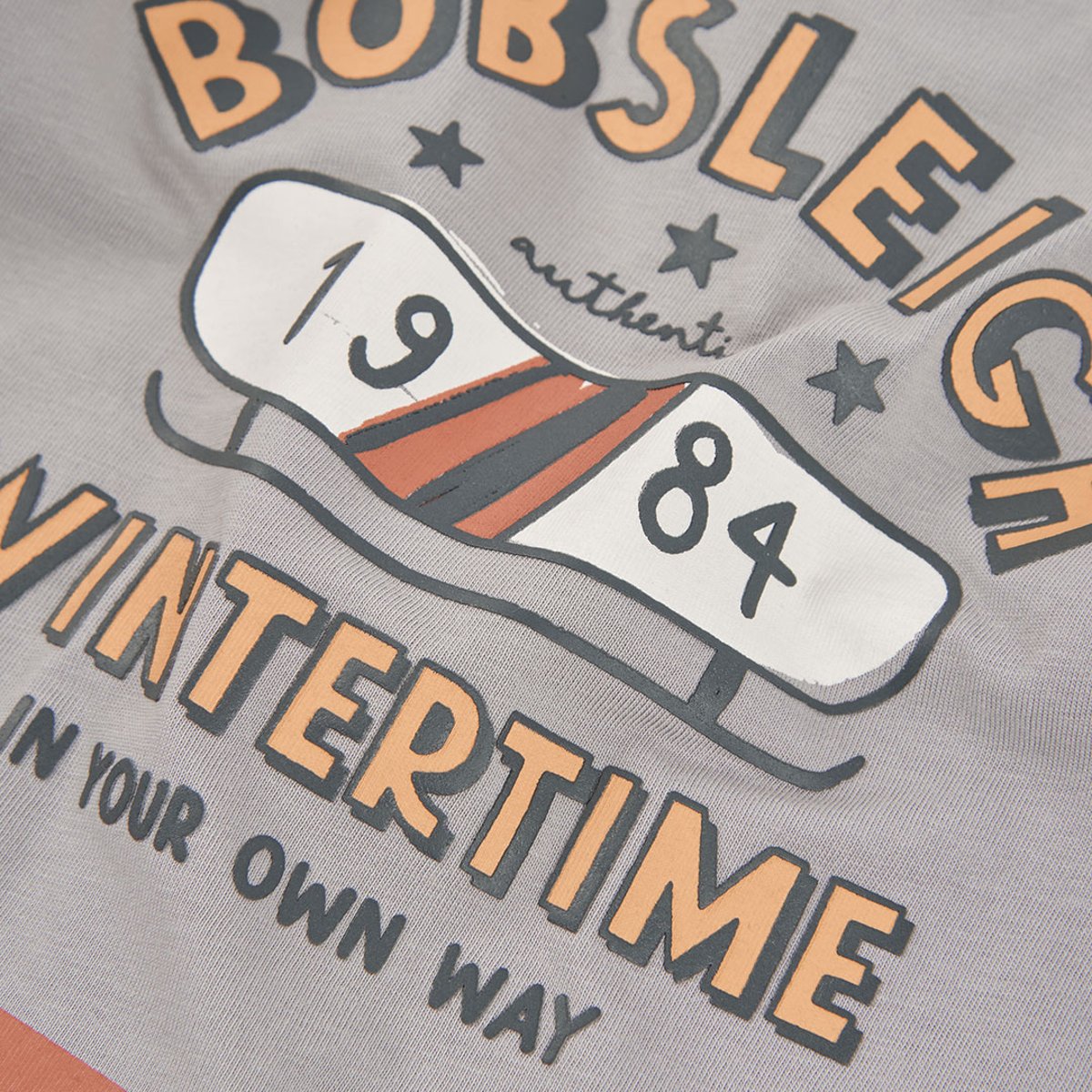 T-shirt garçon en maille imprimé Bobsleigh gris, BOBOLI