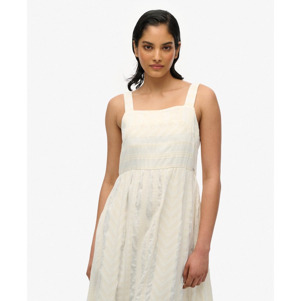 Robe longue à volants Statement écru poudré, SUPERDRY