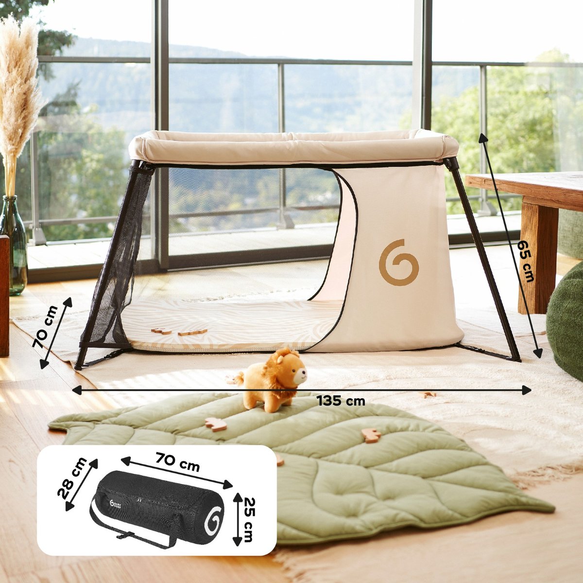 Lit parapluie compact et ultra léger bébé beige, BABYMOOV