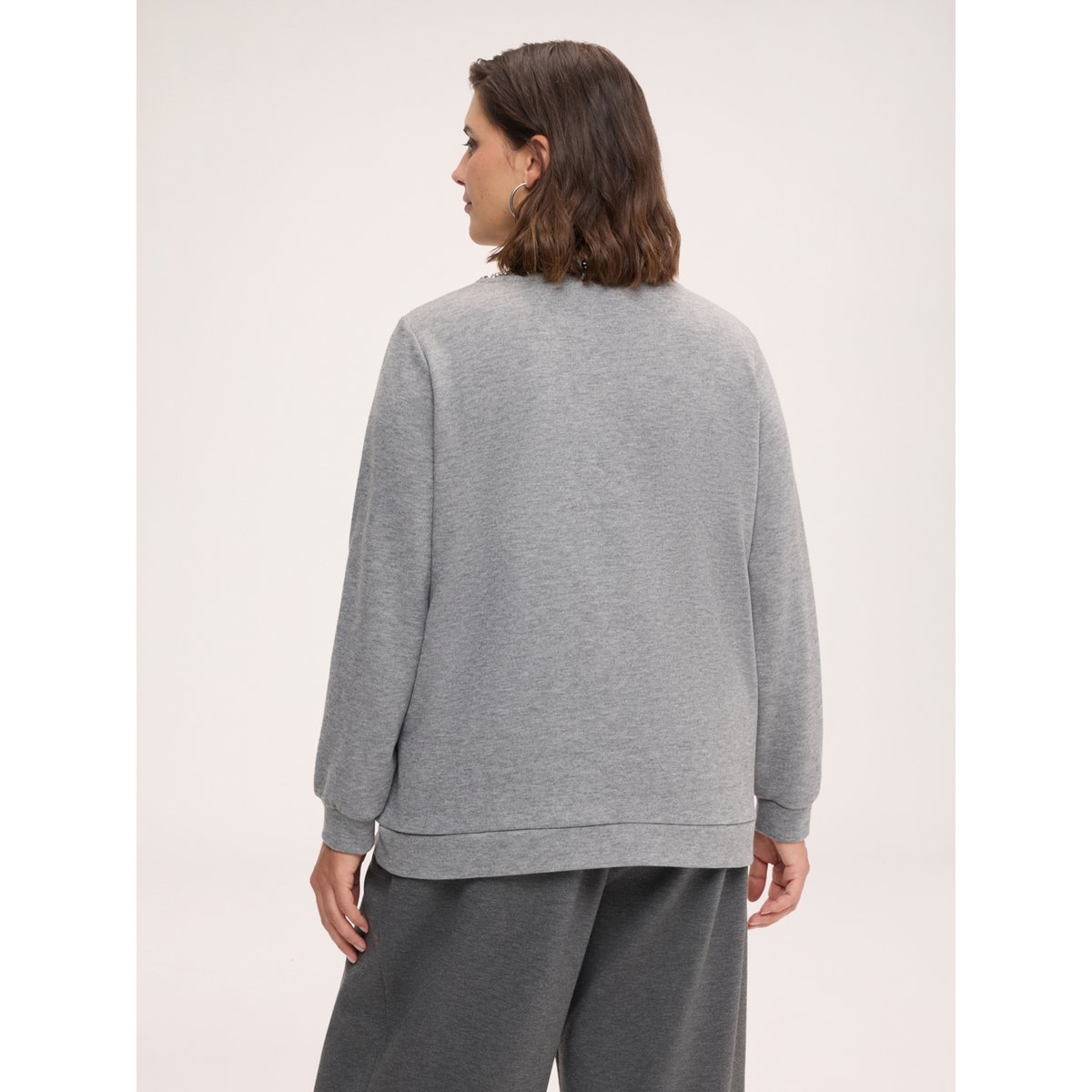 Sweat-shirt avec strass et perles gris, FIORELLA RUBINO