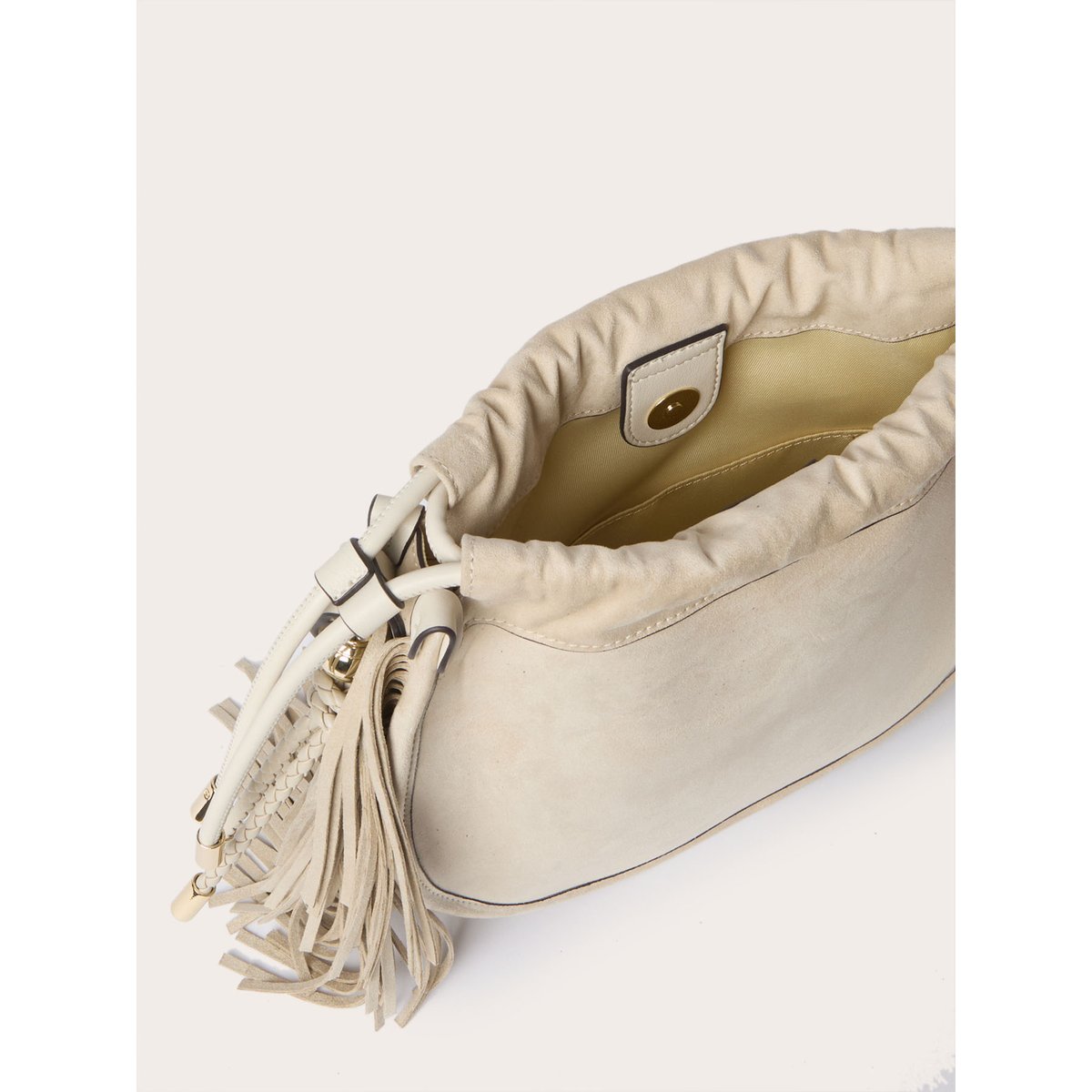 Sac bandoulière à franges beige, MOTIVI