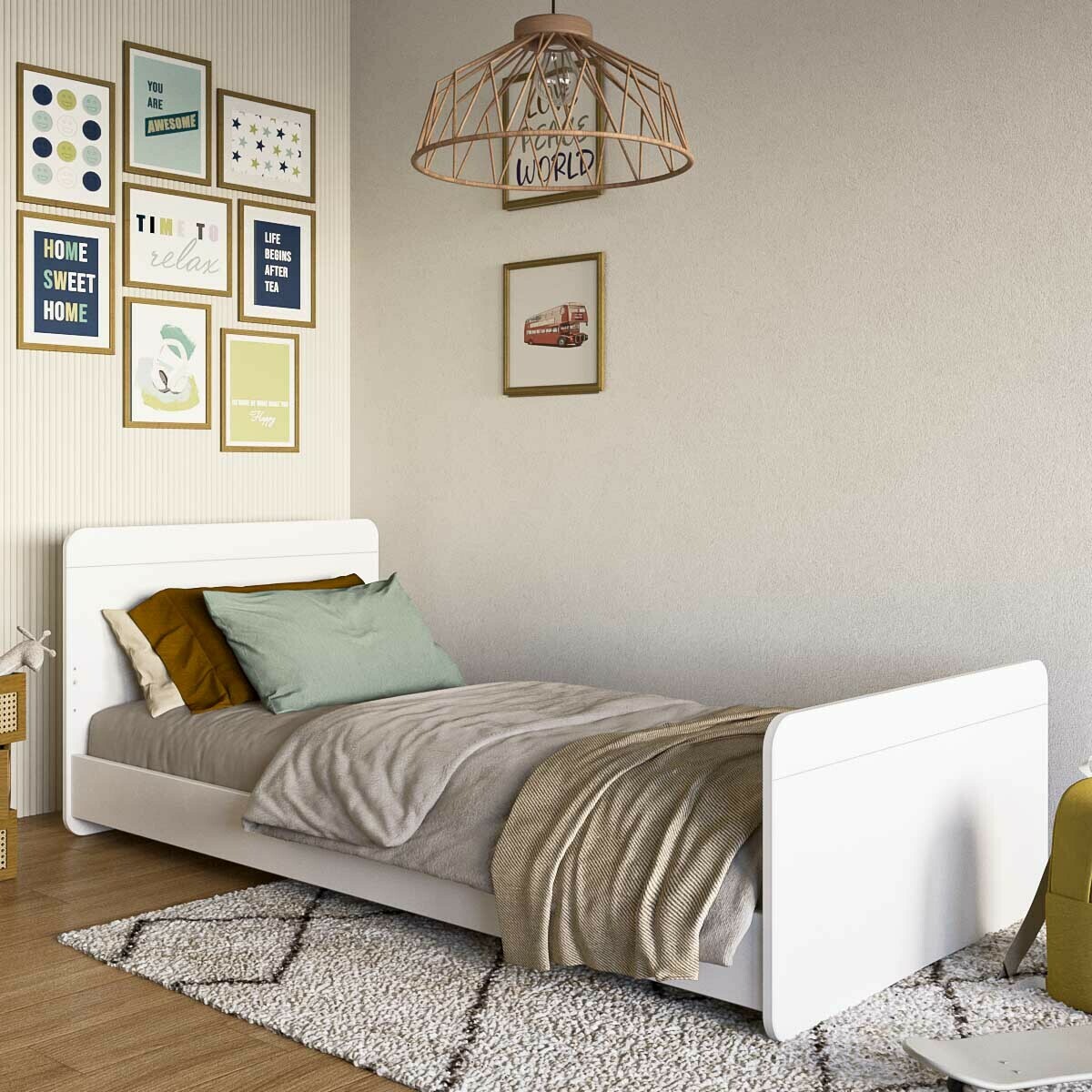 Lit enfant Bois massif LILOW blanc, AKITEN RETAIL
