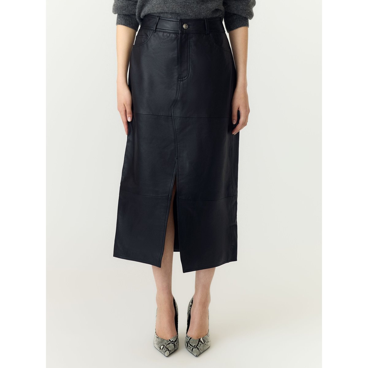 Jupe Mi-Longue En Cuir black, YAS