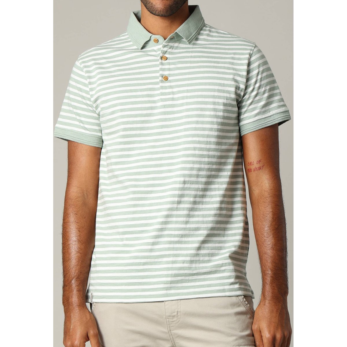 Polo homme coton coupe standard et manches courtes à rayures MAUPITI eucalyptus, DEELUXE
