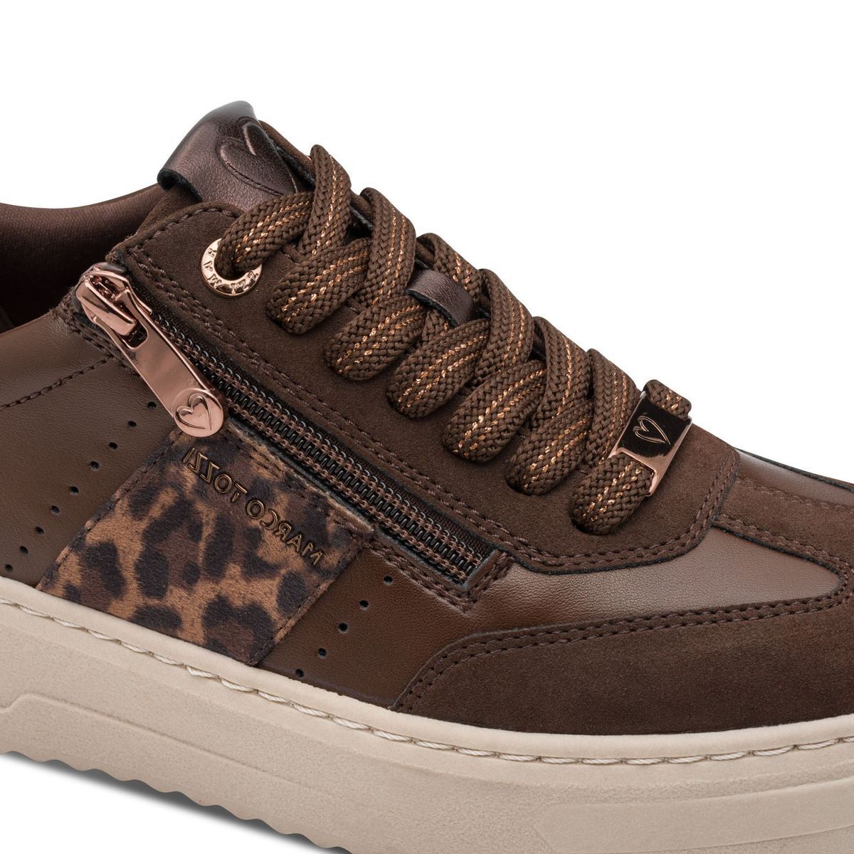 Basket à talon marron taupe nubuck, MARCO TOZZI