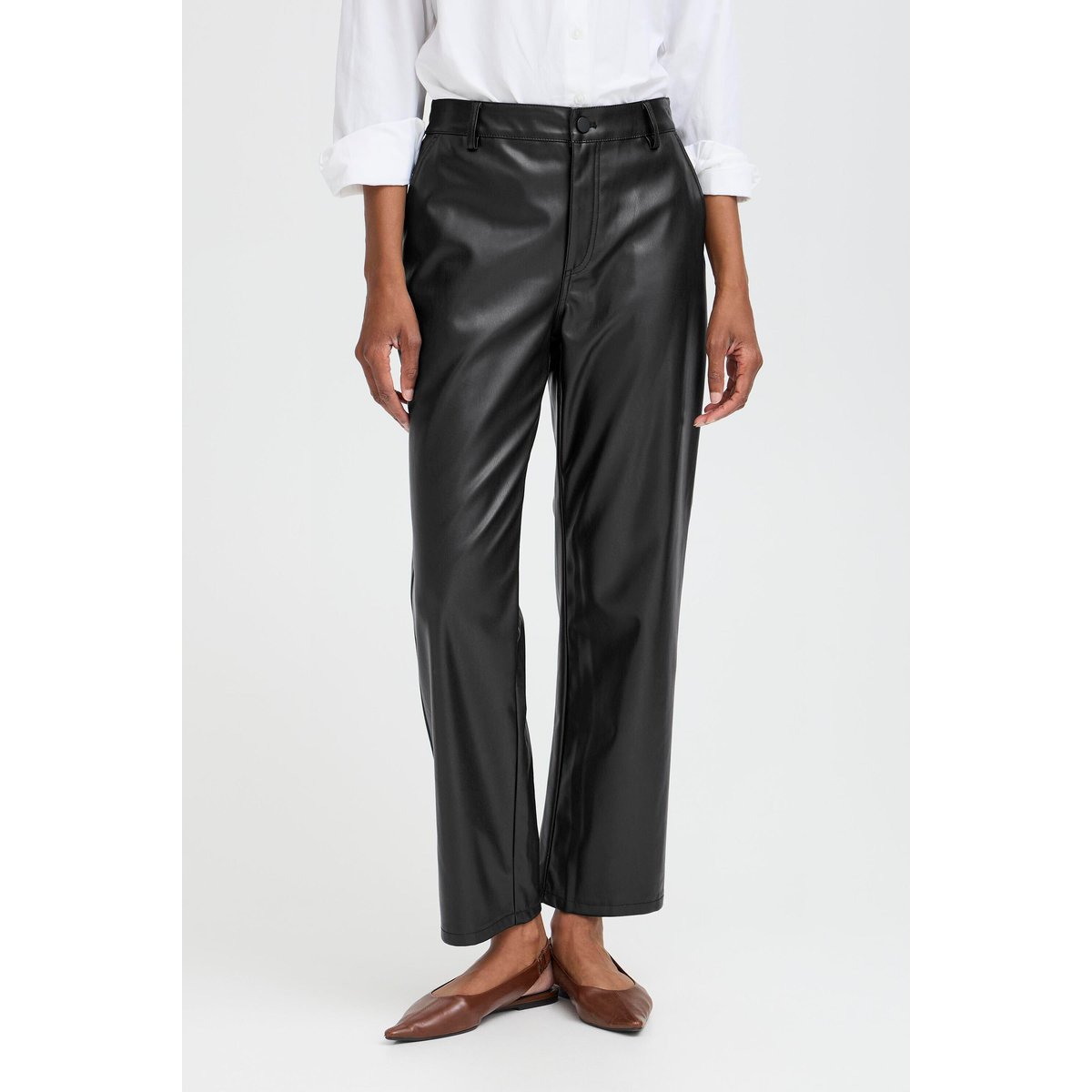 Pantalon imitation cuir, longueur cheville, coupe droite noir, B.YOUNG