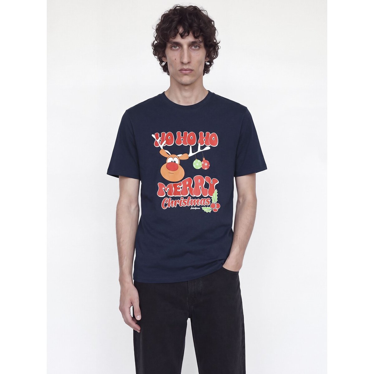 T-shirt manches courtes, col rond, XMAS bleu marine, JACK & JONES