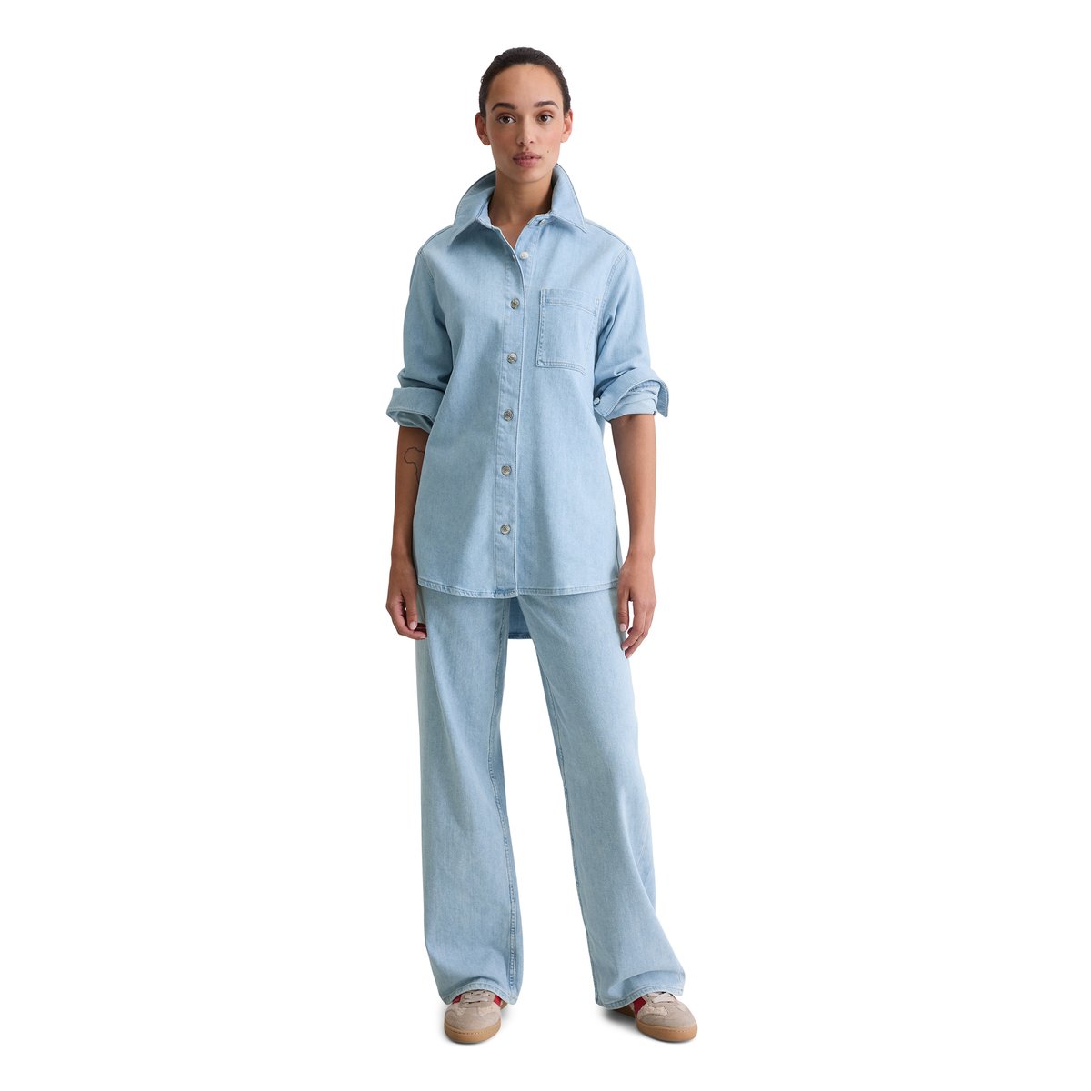 Chemise en jean regular en coton organique mélangé stretch bleu clair, MARC O'POLO