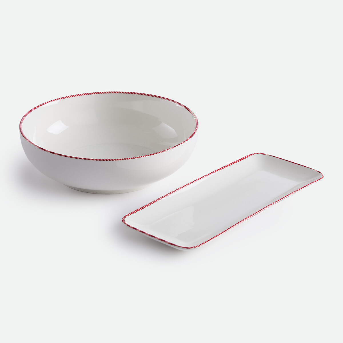 Plat de présentation liseré rouge et blanc, en porcelaine, CANDIE blanc/rouge, LA REDOUTE INTERIEURS