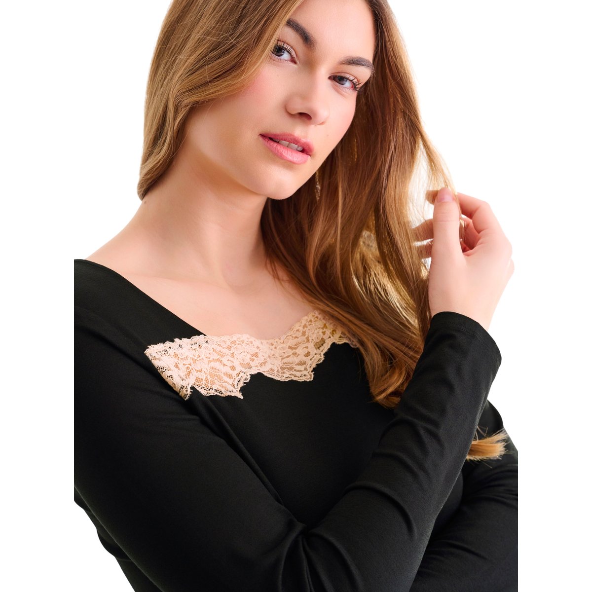 Chemise de nuit manches longues TANIA noir, LISCA