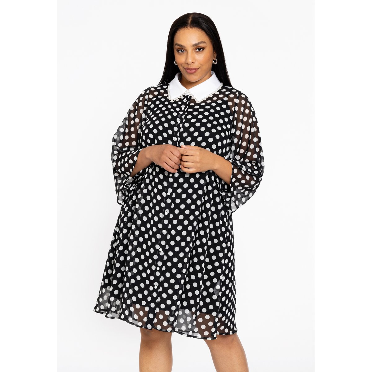 Robe avec imprimé à pois noir, YOEK