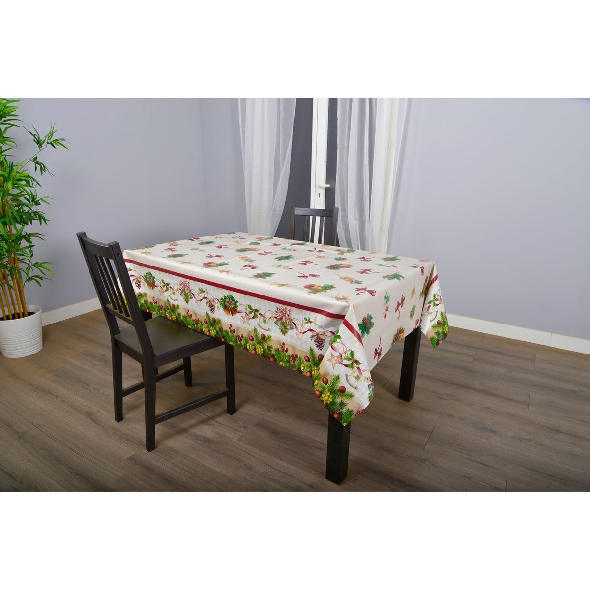 Nappe en toile cirée rectangulaire grand format NŒUDS beige, TOILINUX