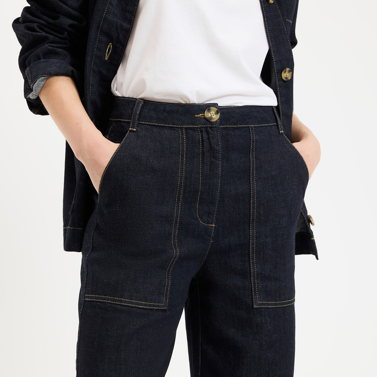 Jean large 7/8 ème style workwear bleu brut, LA REDOUTE COLLECTIONS