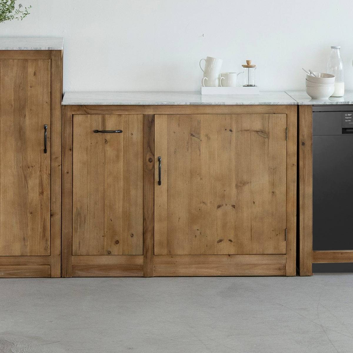 Meuble bas de cuisine en bois recyclé EPURE bois clair, MADE IN MEUBLES