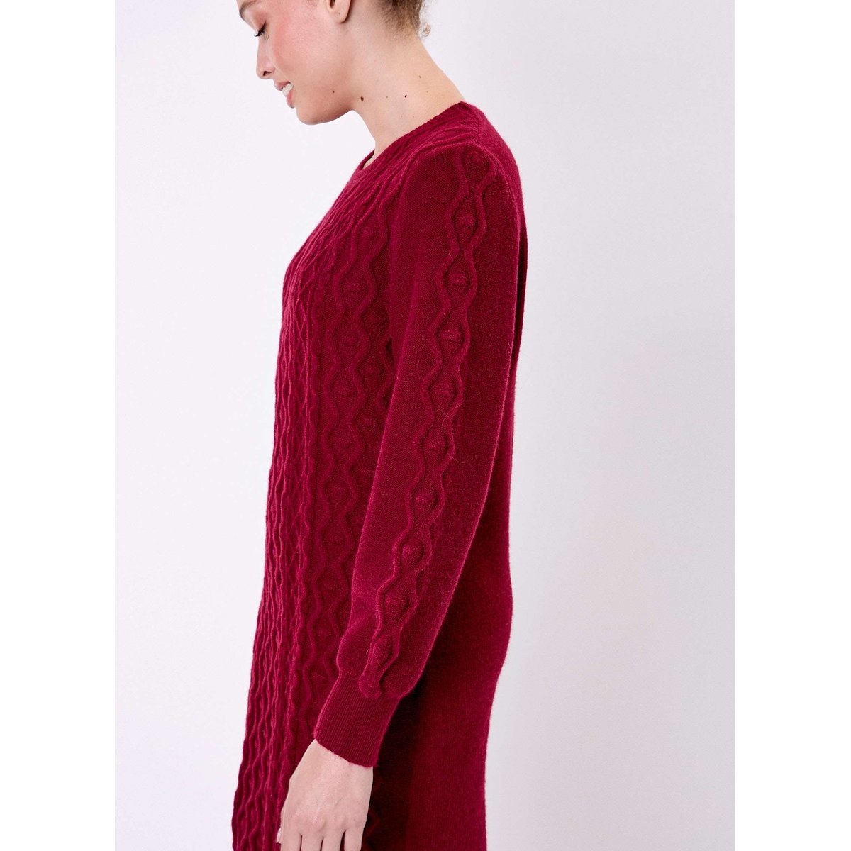 Robe pull maille fantaisie ALATA brun acajou, LA FIANCÉE